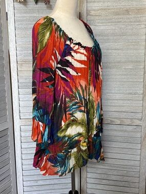 Melissa Paige Women’s SZ L Vibrant Multicolor Pleated Peasant/Boho Style Top
